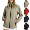 Leichte Damen Outdoorjacke mit Kapuze, Winddicht, Wasserdicht, Weiche Schale, durchgehender Reißverschluss, verstellbare Taschen für Wandern, Camping