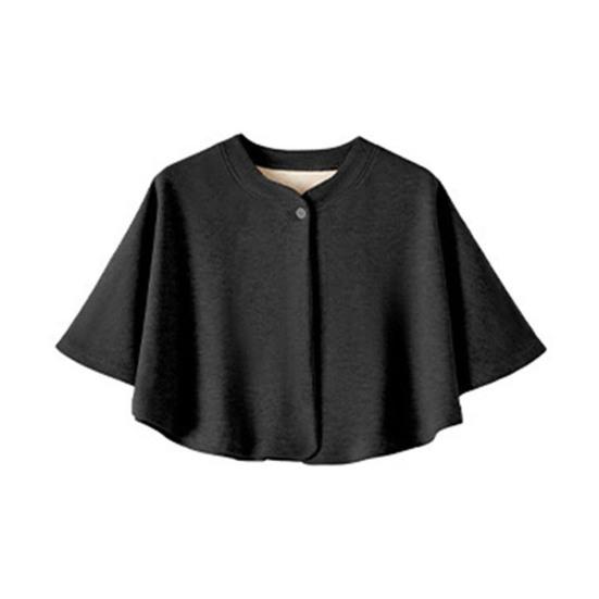 Women Shawl Solid Color Button Closure Autumn Winter Windproof Shawl Hemming Protection Loose Fit Soft Shawl Wrap