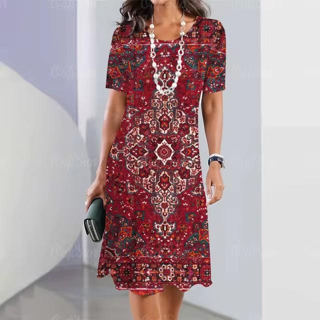 3D Digital Printing Dresses Women's Summer Short-sleeved O-neck Casual Loose Dress