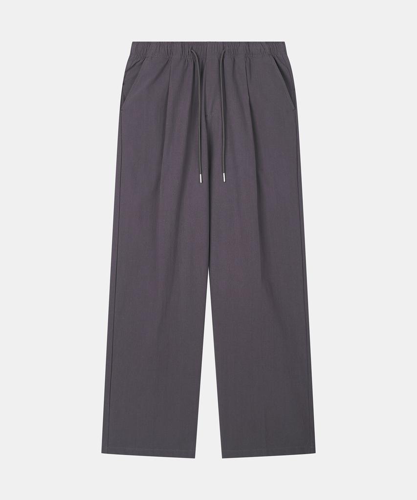 Delma W Linen Touch Semi-Wide Elastic Waist Pants - Charcoal
