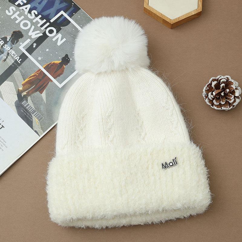 New Velvet Thickened Ear Protector Hat Women's Autumn and Winter Solid Color Cold-proof Knitted Wool Hat Cycling