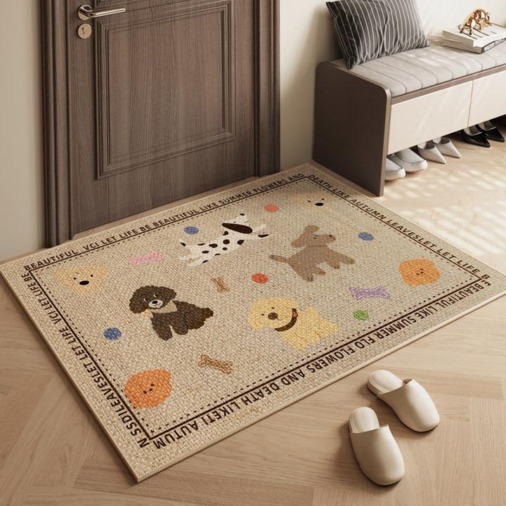 Home Entrance Doormat Modern Log Style Non-Slip Porch Floor Mat Japanese Imitation Linen Door Dust Removal Wear-Resistant Carpet