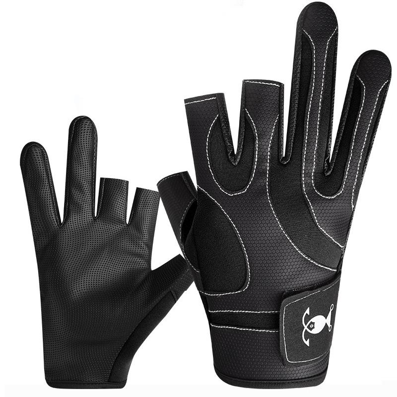 

Рыболовные перчатки нескользящий кожаный материал прорезь на три пальца one size fits all чёрный