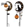 Autumn Theme Landscaping Lights for Flower Beds Solar Halloween Black Cat & Pumpkin Moon Garden Stake Light Waterproof on Spooky Yard Ornaments Lawn