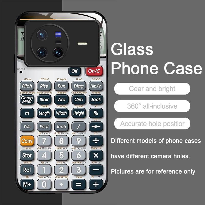 Funny Digital Calculator Pattern Tempered Glass Phone Case for OPPO Reno 13 F 12 11 10 Pro Plus Find X8 X3 Lite A58 A78 5G Cover