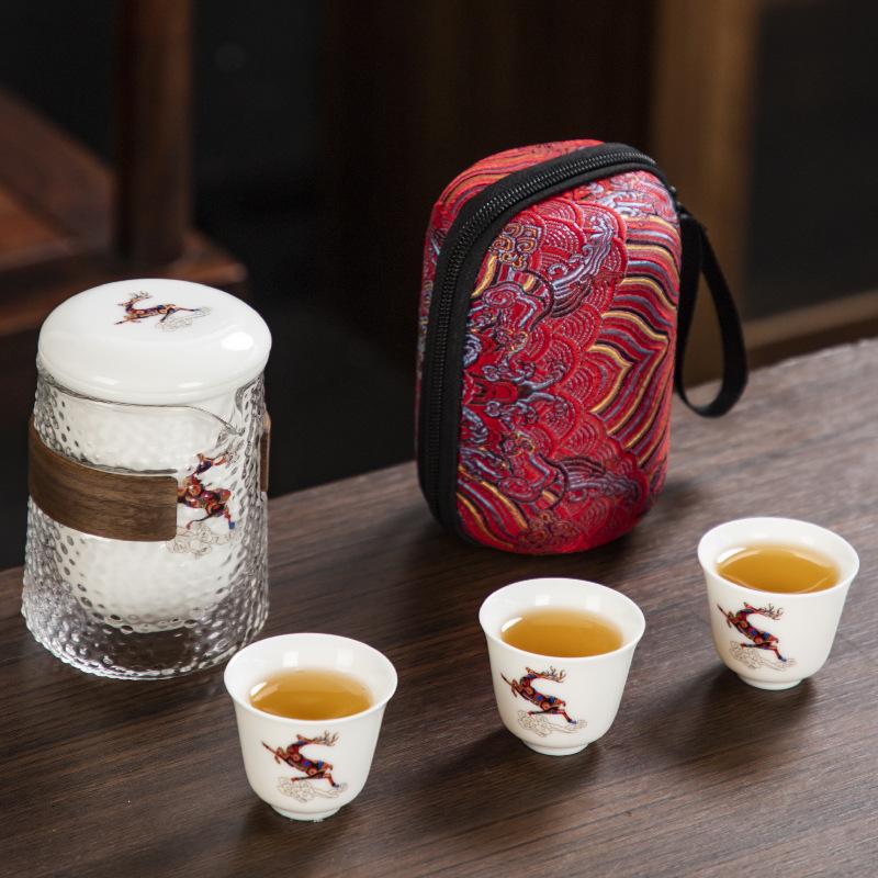 Portable Quick Cup Ceramic Travel Kung Fu Tea Set Outdoor Travel 1 Pot 3 Cups Coffee Teapot for Tea In a Cup Coffeeware Teaware