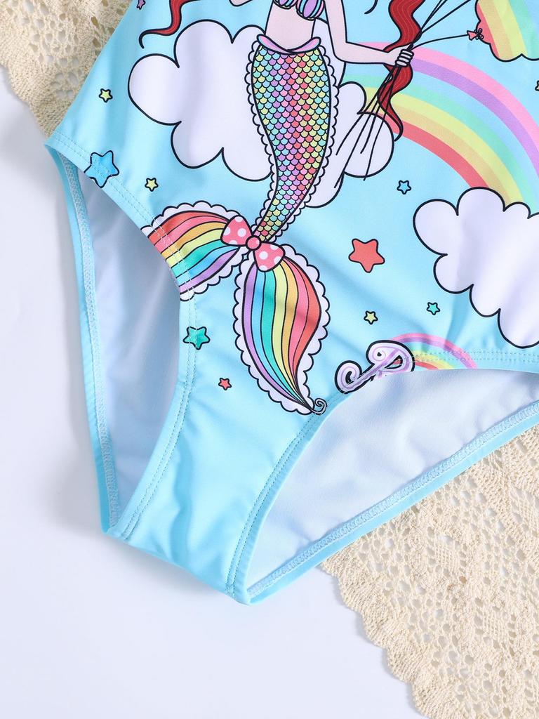 Exklusiver Meerjungfrauen-Print Neckholder-Bikini für Babymädchen