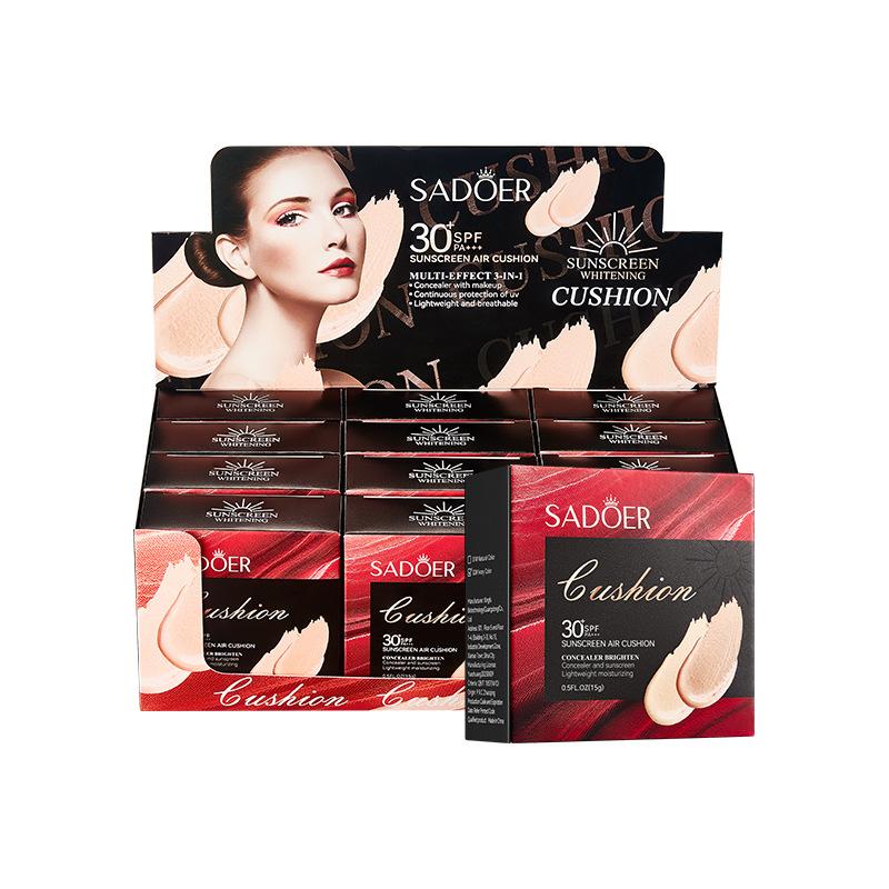 Whitening Sunscreen Air Cushion SADOER Isolation UV Protection Sunscreen BB Cream 15gx12 pieces