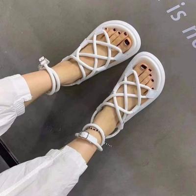 Sandales Femme Été Mode Couleur Unie Corde Tressée Sangle à Boucle Bout Rond Chaussures Gladiateur Dames Décontractées Plage Chaussures à Plateforme