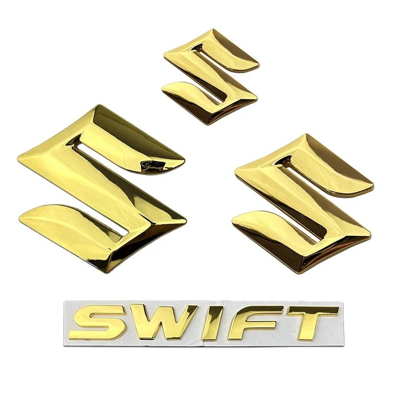 for SUZUKI Swift Metal 4pcs 5pcs Car Front Emblem Rear Trunk Logo 3D Badge Steering Wheel Sticker Modified Letter Decoration