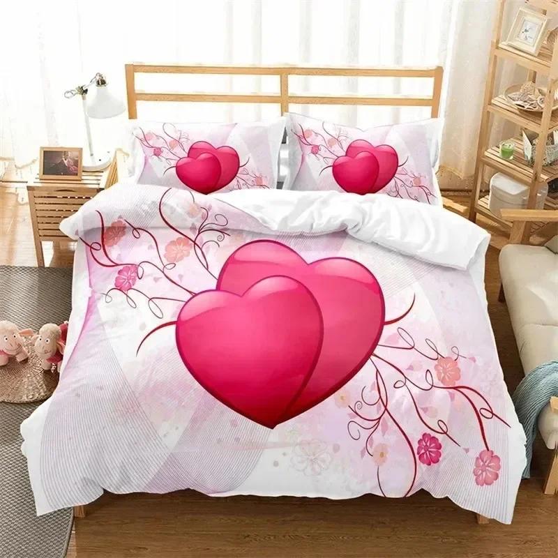 Luxury New 3D Print Love Heart Romantic Theme Valentine's Day Bedding Set Boys Girls Twin Queen Size Duvet Cover Bed Kids Adult