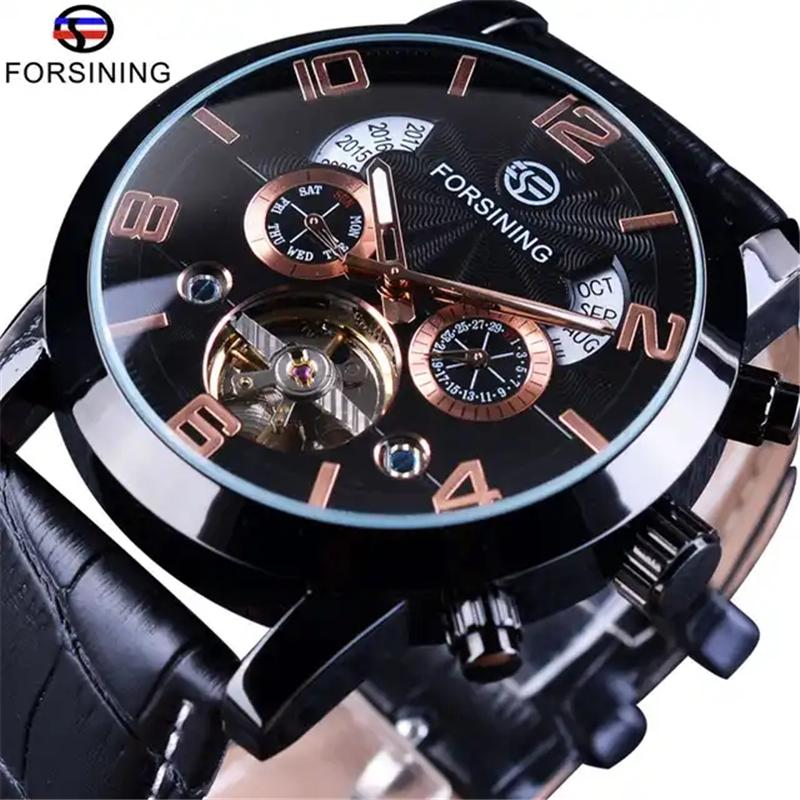Forsining 165A Forsining Tourbillion Fashion bracelet Clock Multi Function Display Mens Automatic Mechanical Watches christmas