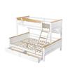 Bunk Bed with Windmill, Shelves, Color-Contrasted Safety Rail, Four-Step Angled Ladder and Drawers, Pine+MDF, White+Natural, 90x200cm&140x200cm
