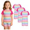 3 Peças Macacão Adaptativo Anti-Rasgo Infantil Gola Redonda Manga Curta Estampado com Zíper Invisível nas Costas para Meninos Meninas com Necessidades Especiais
