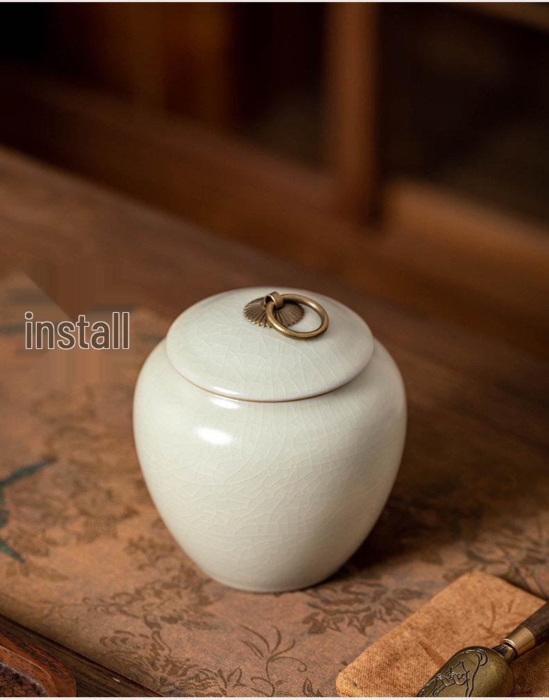 Ru Kiln Ceramic Tea Storage Can - Copper Ring, Moisture-Proof, Sealed, Fine Kung Fu Tea Set