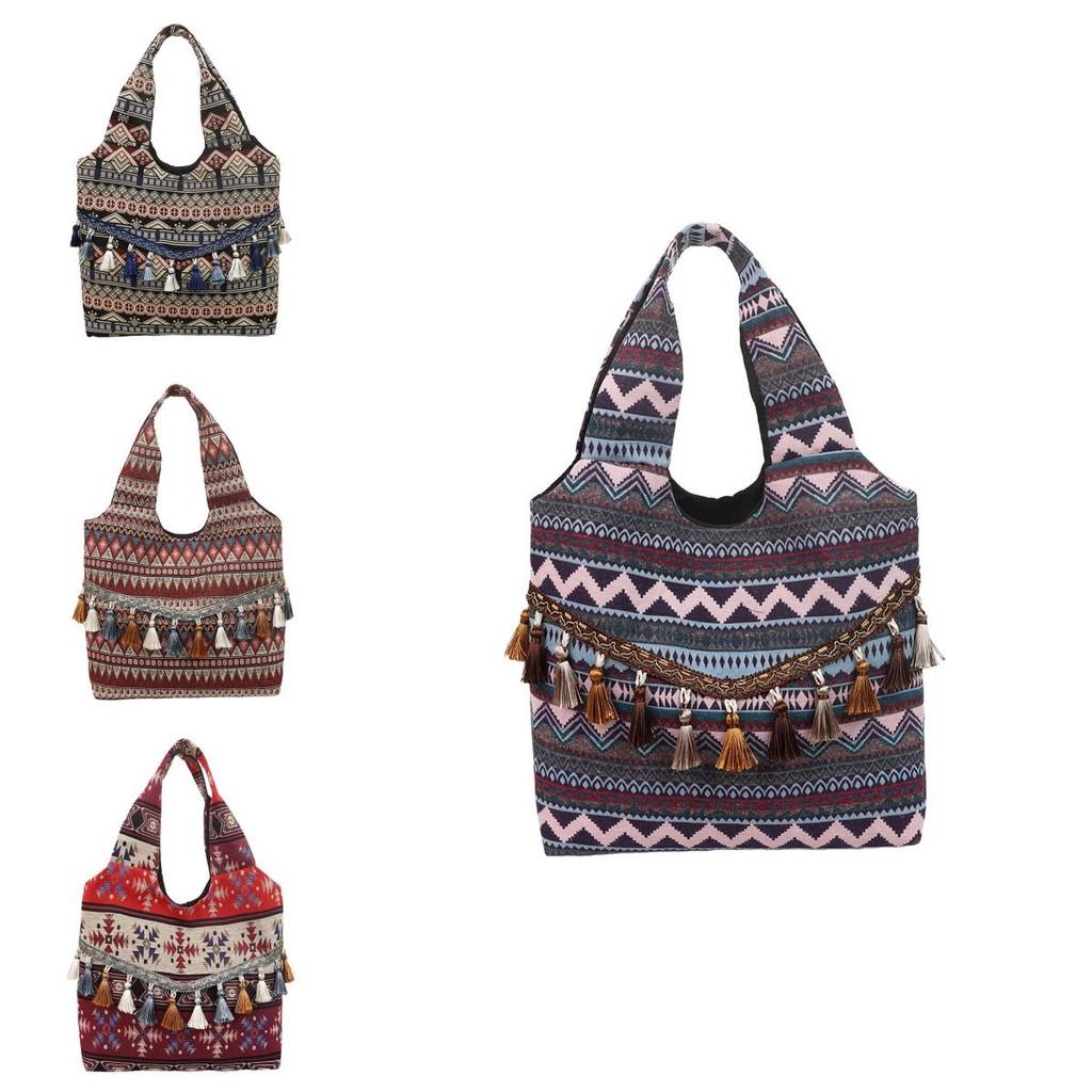 Vintage Ethnic Style Womens Shoulder Bag With Suede Tassels For Daily Use