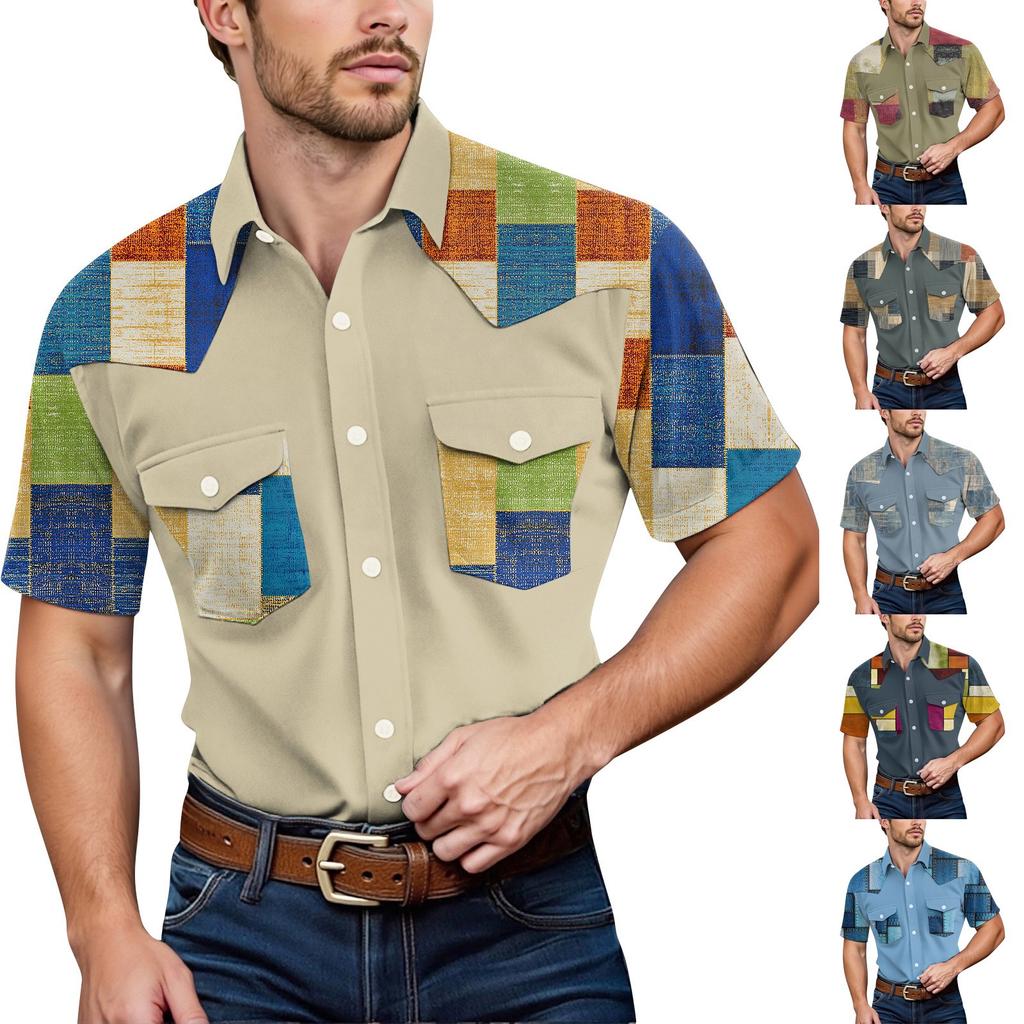 Men'S Fashionable Lapel And Shoulder Length Short Sleeved Casual Top