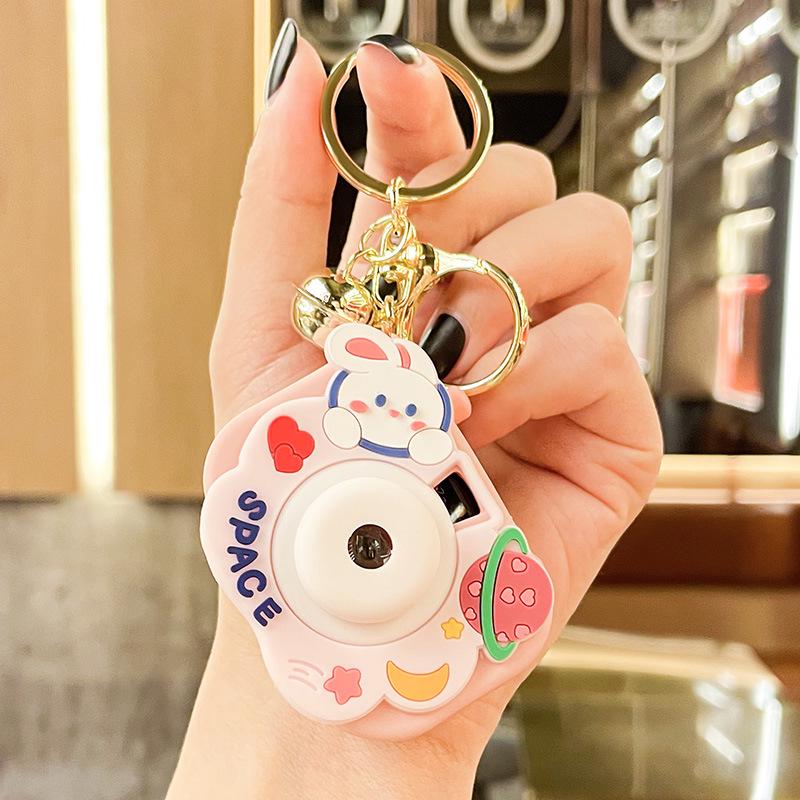 Little Rabbit Projector Light-Up Keychain: Cartoon Couple Bag Charm & Pendant Gift.