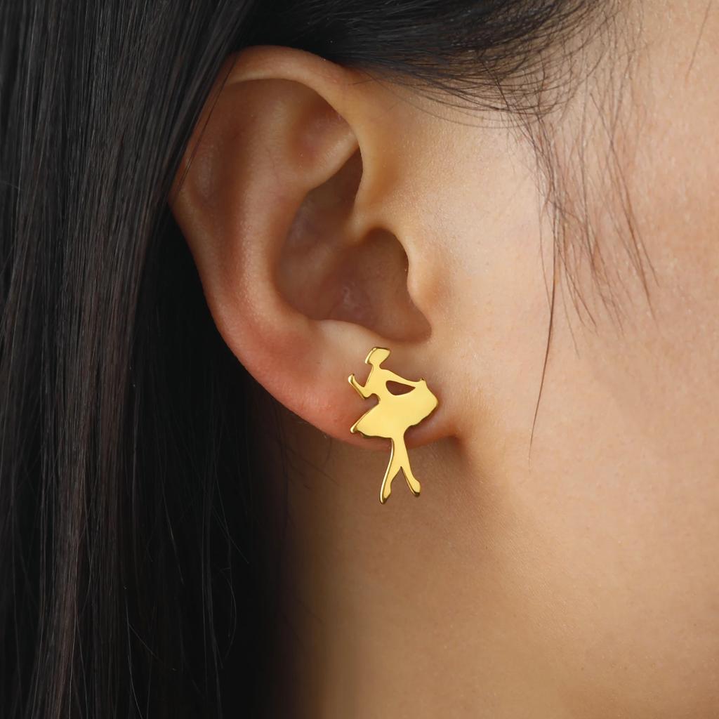 Teamer Ballet Danceing Beauty Girl Stud Earrings For Women Girls Stainless Steel Fashion Jewelry Valentine's Day Gift 2026 New