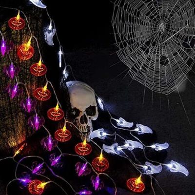 10 Light Strings Halloween Led Light String Lantern Style Decorative Light Skull Head Lamp Horror Theme Pumpkin Shaped Lamp