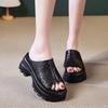Leather platform slippers women's summer new outer wear hollow hole shoes versatile open-toed high-heeled sandals