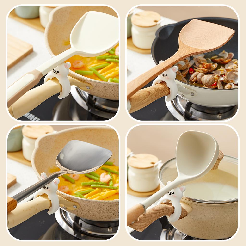 Topfseitenclips Verbrühschutz Löffelhalter Multifunktionaler Spatelhalter Hitzebeständiger Schaufel-Fixierclip Küchenhelfer
