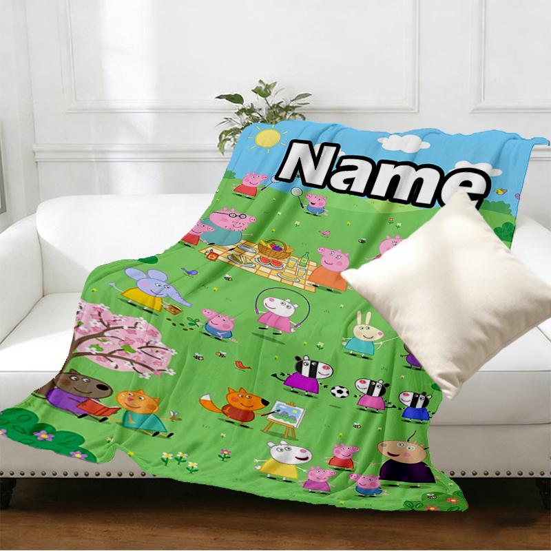 Custom Name Personalized Pink Pig Print Blankets, Home Decor, Bedroom, Sofa, Camping, Couch, Gifts for Birthday Christmas