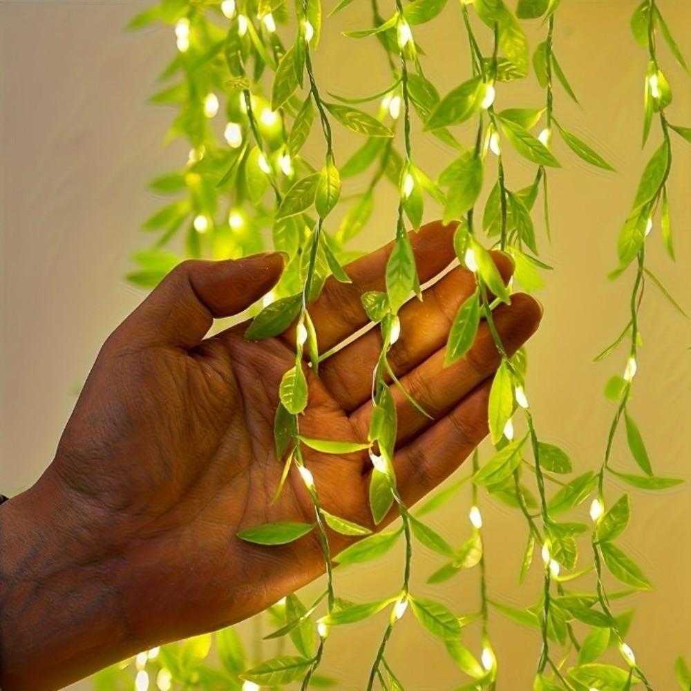 10pcs Plastic Artificial Willow Vine Realistic Green Leaves Simulated Weeping Willow Real Touch Handmade Fake Plant Garden Party