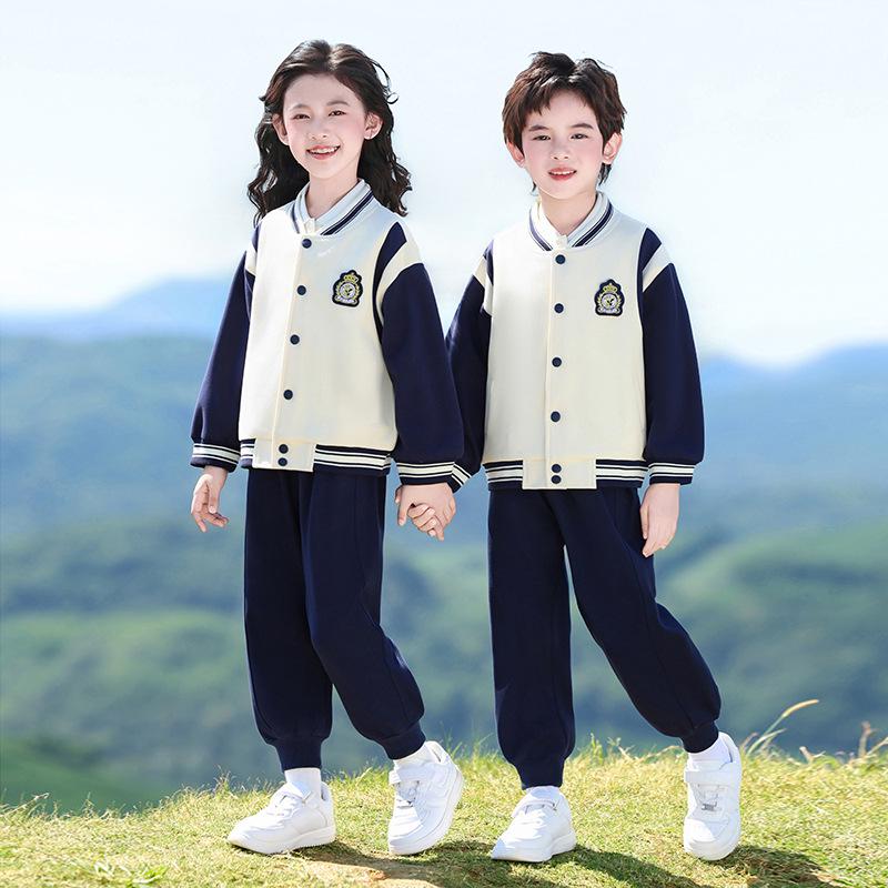 Primary School Sports Uniform Set: Spring & Autumn First Grade Three-Piece Outfit for Kindergarten & Children's Sports Events