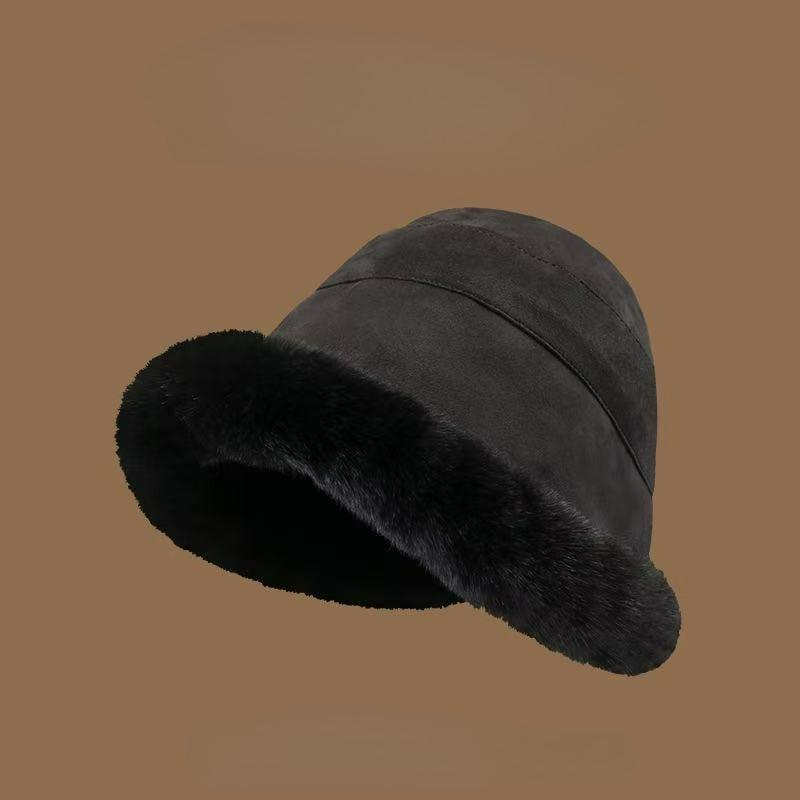 Autumn Winter Bucket Hat for Women Thickened Warm Wool Cap Dome Wide Brim Hat Soild Color Windproof Hat Clothes Accessories