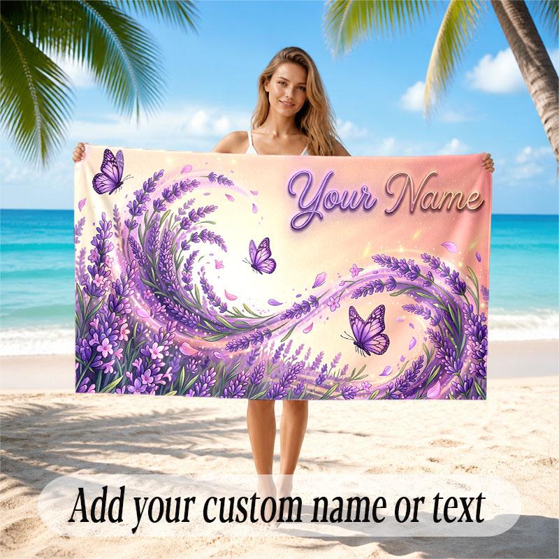 Butterfly Theme Soft Beach Towel Personalized Custom Name Text Towel Portable for Beach Pool Travel
