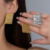 Simple Pleated Geometric Square Metal Stud Earrings Fashionable High-End Earrings Women'S Exaggerated Cold Wind Ear Jewelry