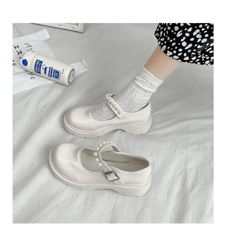 Women S Beaded Strap Thick Sole Mary Jane Shoes