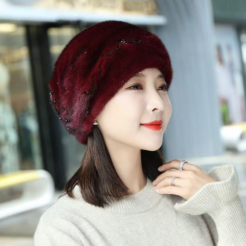 Mink Hair Hat Women's Winter Ear Protection Fashion Mother's Thermal Beret Octagonal Hat Mongolian Imitation Fur Headhat