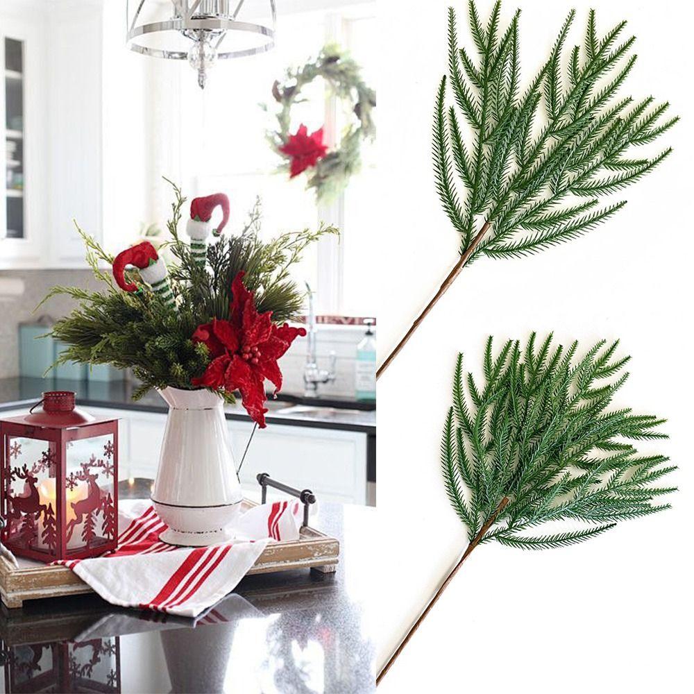 5PCS Green Artificial Norfolk Pine Branches 3/5 Forks Plastic Simulation Ceder Branches DIY Wreath Accessories