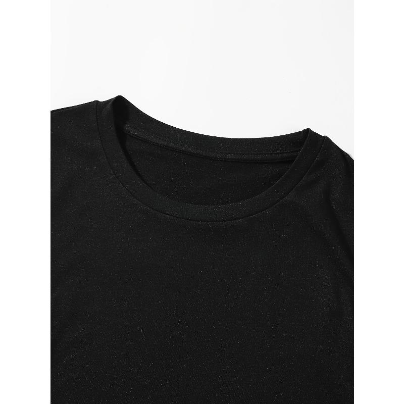 T-shirt imprimé épaules dénudées tailles européennes | Haut décontracté à manches courtes et col rond Printemps/Été | Vêtements décontractés pour femmes