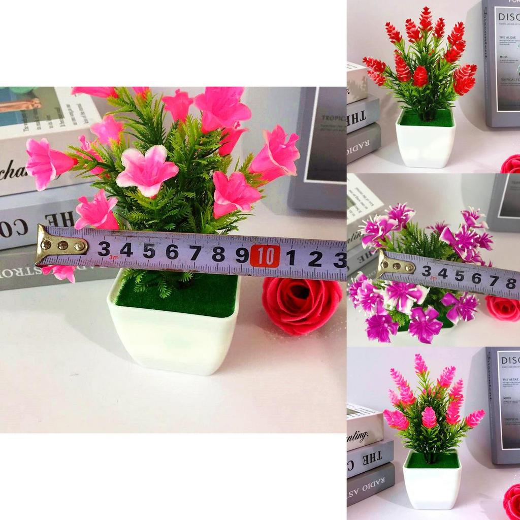 Miniature Potted Faux Flowers With Lilies Roses And Cones For Home Decor And Gift Ideas