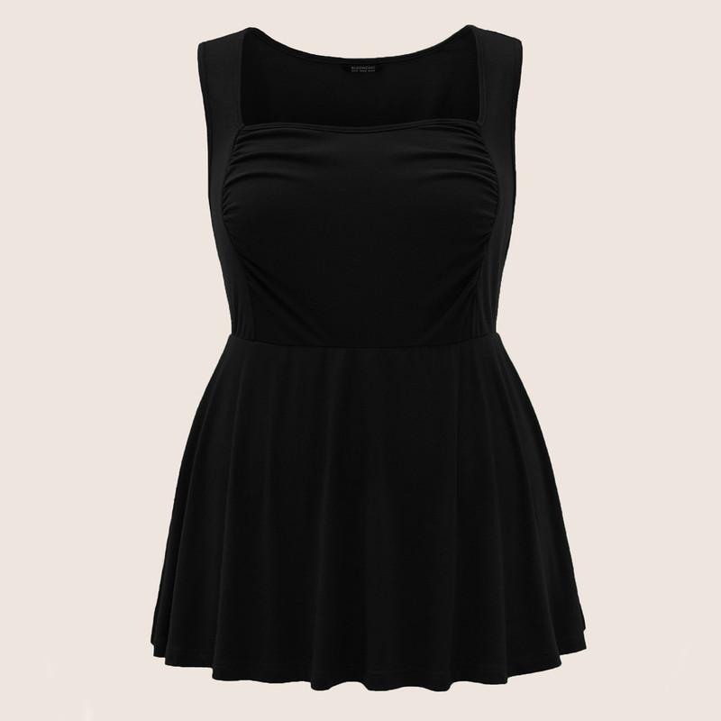 

Плюс Размер Женский Французский Квадратный Вырез Уникальный Премиум Дизайн Свободный Тонкий Без Рукавов Топ XL чёрный