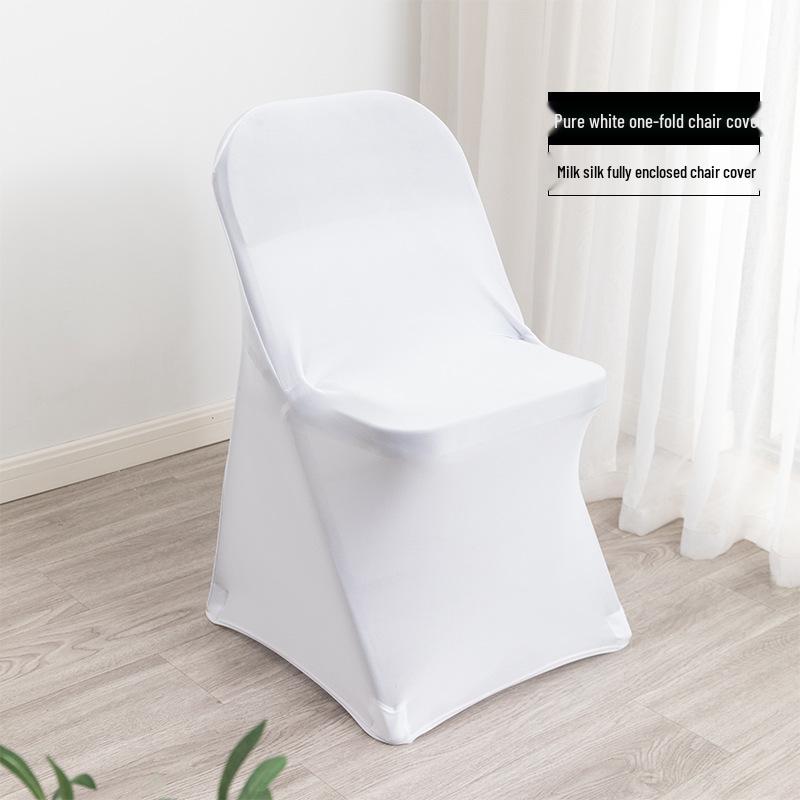 White Stretchable Folding Chair Cover for Weddings, Banquets, Hotels, and Restaurants - Dustproof & Decorative Full Coverage.