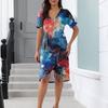 Beach Dresses For Women Spring Summer Elegant Wrap V Neck Floral Boho Dress Flowy Ruched Hawaiian Maxi Dress