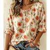 Women's Boho Paisley Print Tie Neck Blouse Ruffle 3/4 Sleeve Relaxed Fit Ethnic Casual Holiday Tunic Top
