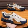 Men's Breathable Mesh Casual Sports Shoes with Navy Blue/white/gold Accents, Lightweight Fabric Upper and Durable Rubber Sole, Soft Interior