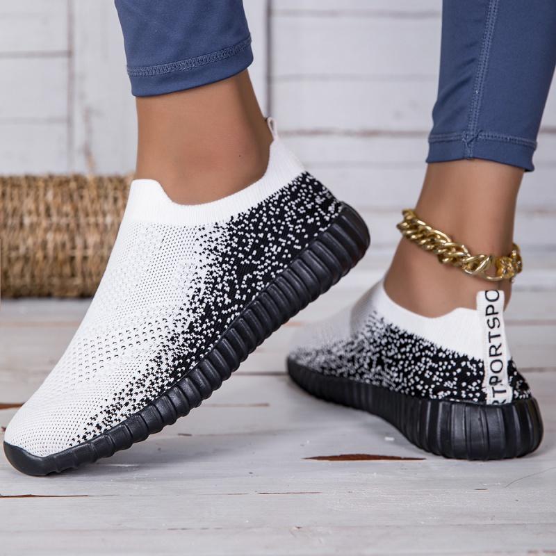 Women Knitted Flats Light Breathable Walking Shoes Comfortable Loafers Ladies Elastic Casual Sports Shoes Mesh Jogging Shoes