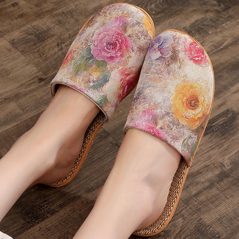 Four Seasons Cartoon Flower Non-slip Breathable Indoor Slippers with Thick Sole for Couples 24 (fits 35-36)