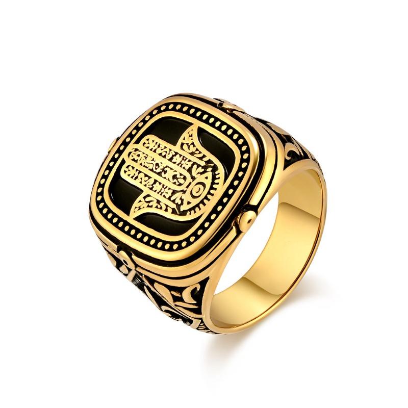 Westasiatischer und nordafrikanischer Vintage-Ring mit der Hand der Fatima aus Edelstahl für Herren, traditioneller Körperschutzschmuck, Punk-Stil, Hip-Hop-Fingerring