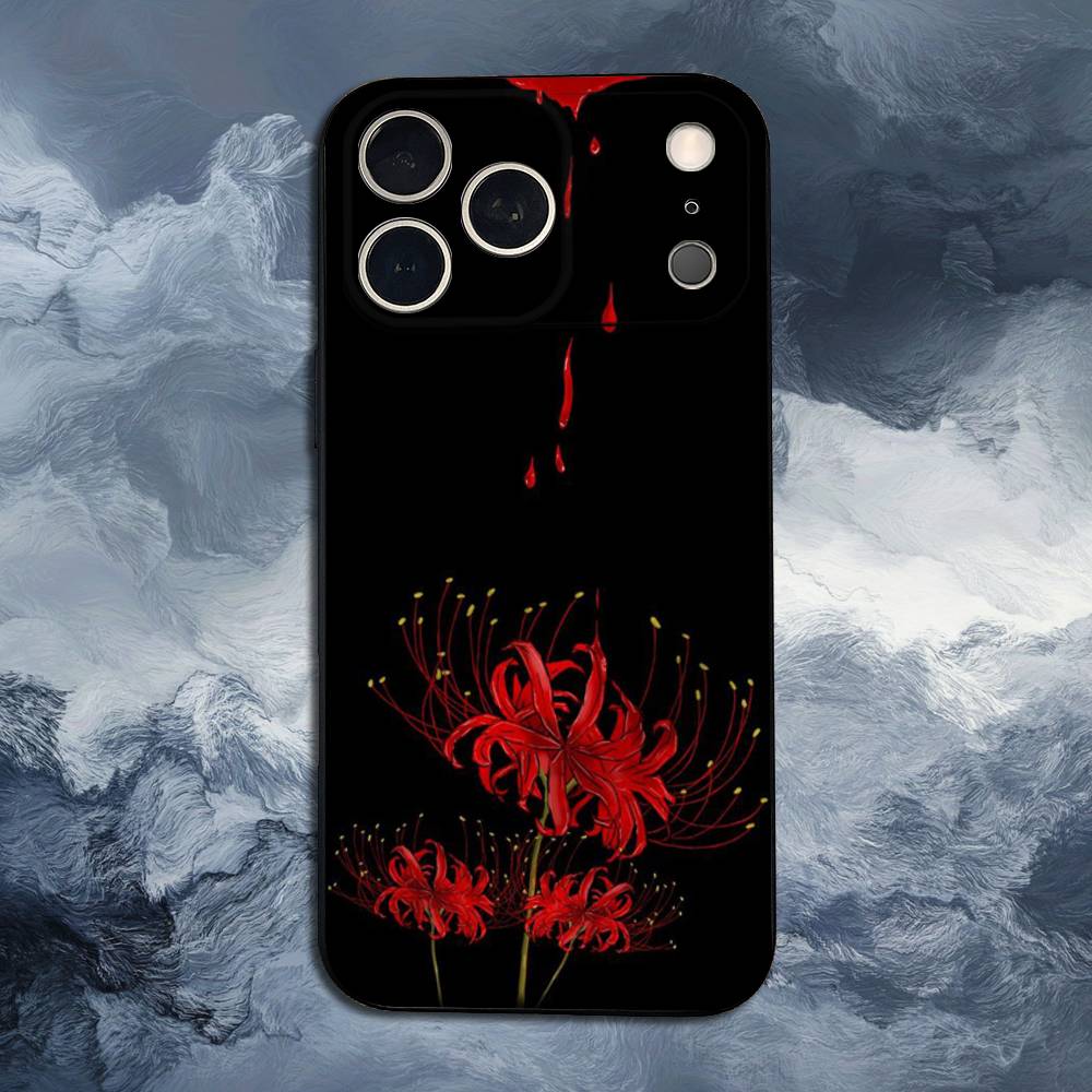 Red Spider Lily Flowers Case For iPhone 12,14,15,16,11,17,13,X,Mini,SE,XS,Plus,Pro,Max,8,7,XR,Soft Silicone Black