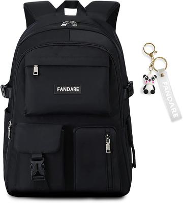 FANDARE Women's Korean-Style School Backpack with 2-Layer Design, 14 Pockets, and a Stylish Design. Lightweight, Waterproof, and Fits 15.6-Inch