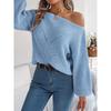 Automne et Hiver, Décontracté, Ajouré, Une Épaule Dégagée, Haut, Manches Lanterne, Pull Chaud, Vêtements pour Femmes