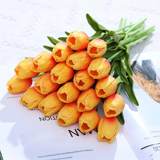 5 Pcs Artificial PU Tulip Real Touch Fake Flower Bouquet Fake Floral Arrangement for Wedding Spring Home Office Party Decoration