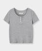 Yujen Eyelet Button Half T-Shirt_Melange